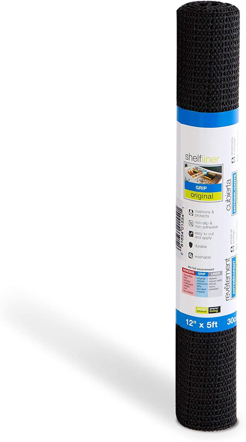 Smart Design Shelf Liner Original Grip - 12 Inch x 5 Feet - Drawer Cabinet Non Adhesive - Home and Kitchen - Black