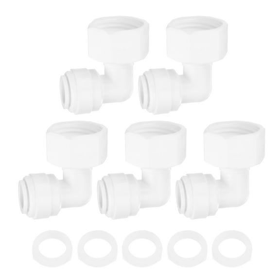 Uxcell Pack of 5 Elbow 1/2 Inch Female Thread ID to 3/8 Inch Tube OD Quick Tube Connector