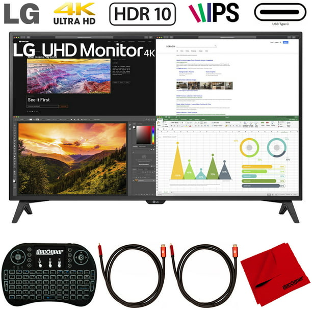 LG 43UN700T-B 43-inch 4K UHD 3840x2160 USB-C HDR 10 Monitor Bundle with Deco Gear 2.4GHz Wireless Backlit Keyboard with Touchpad Mouse, Deco Gear HDMI Cable and Microfiber Cloth -