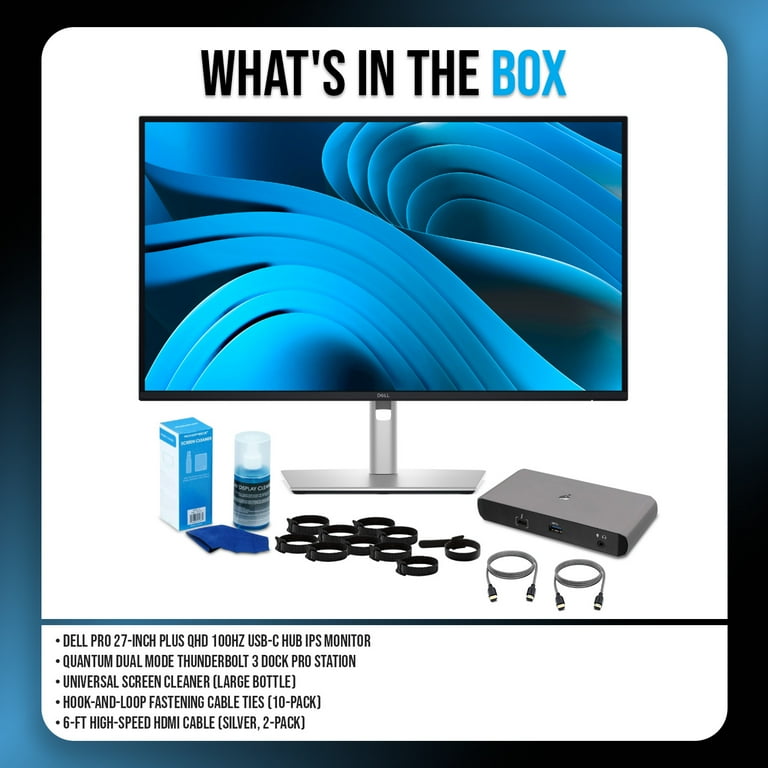 Dell Pro 27-Inch Plus QHD 100Hz USB-C Hub IPS Monitor Bundle with