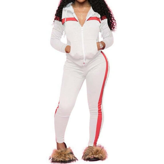 MintLimit Women's Tracksuits Set Two Piece Casual Striped Long Sleeve Zip Up Hooded Coat and Jogging Pants with Pockets Sports Sweatsuits