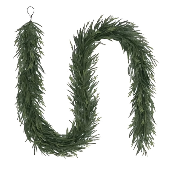 VANIDO 9ft Natural Feel Norfolk Artificial Christmas Garland, garland for mantle Soft PE, Non-lit, Green, christmas garland outdoor Decorations