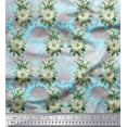 thumbnail image 1 of Soimoi Polyester Crepe Fabric Leaves & Magnolia Floral Print Sewing Fabric Yard 52 Inch Wide, 1 of 5