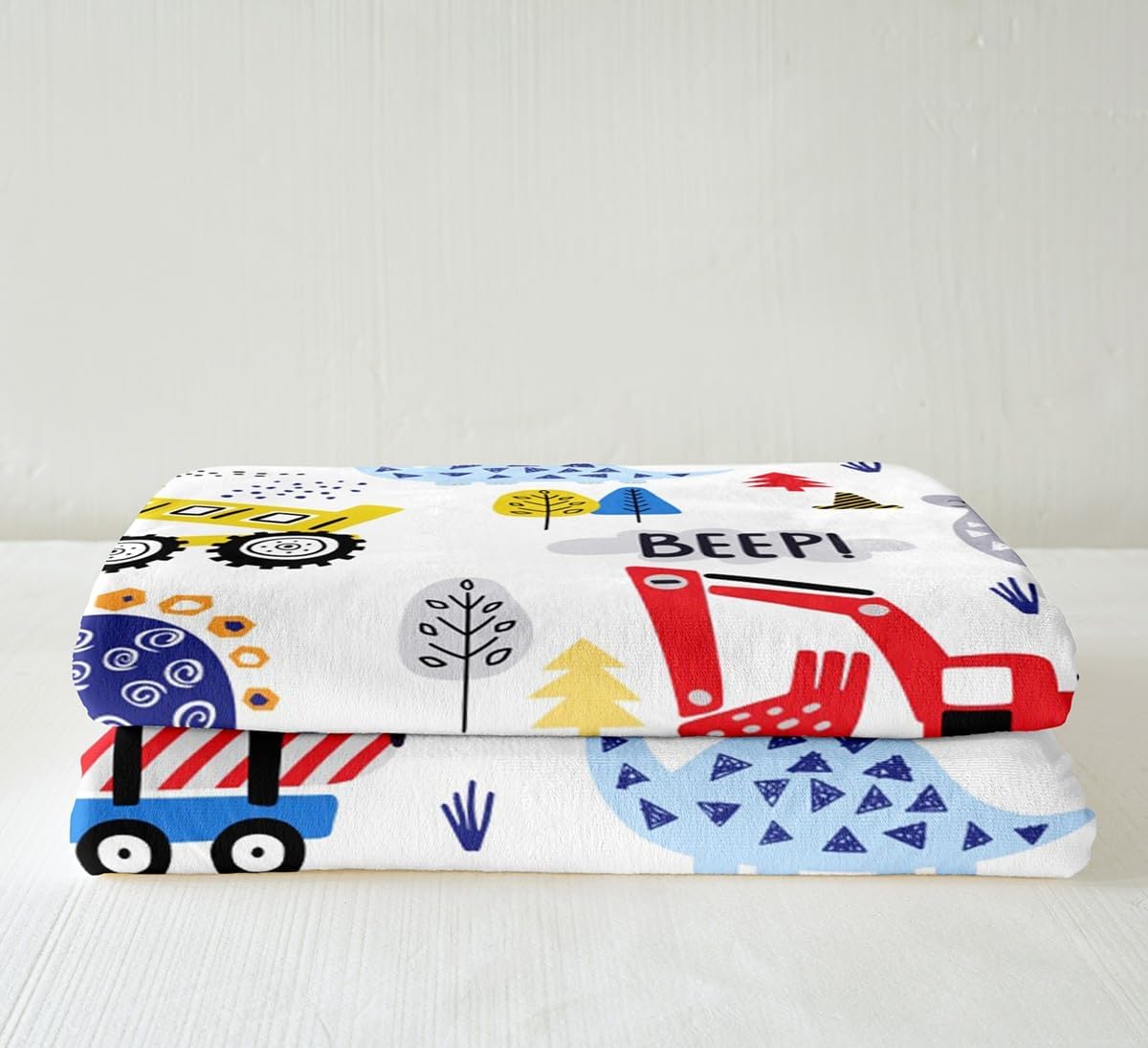 Cartoon Car Fleece Throw Blanket for Boys Toddler Kids Construction Dinosaur Sherpa Blanket Equipment Trucks Fuzzy Blanket for Sofa Cute Vehicles Kawaii Dino Decor,Red Yellow Blue,Throw 50x60 Inches