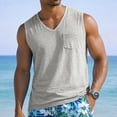 thumbnail image 2 of Men's V-Neck Sleeveless Quick-Dry Sports T-Shirt, Muscle Cotton Shirts, Summer Athletic Casual Basic Tees with Pocket, M, 2 of 7