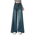thumbnail image 2 of Women's Solid Color High Waisted Denim Wide Leg Hanging Versatile Straight Leg Pants, 2 of 7