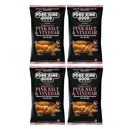 Pork King Good Himalayan Pink Salt & Vinegar Pork Rinds (Chicharrones) (4 Pack) Keto Friendly Snack