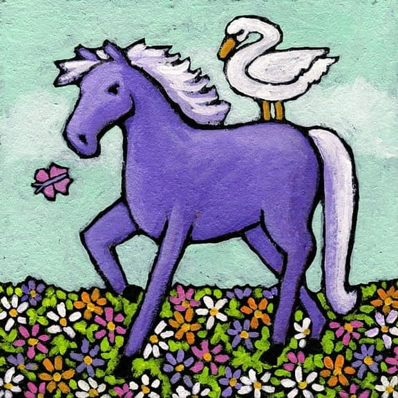 "Swan Riding a Horse" Painting Print on Wrapped Canvas