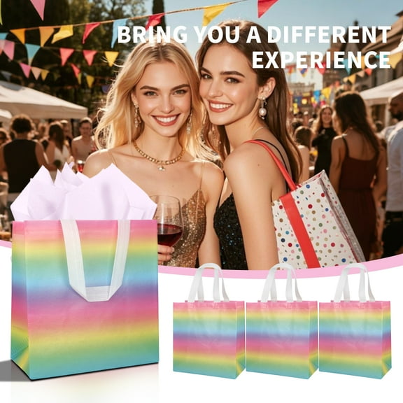 20pcs elegant rainbow-striped wedding gift bags, romantic couple party tote bags, suitable for Valentine's Day, birthdays, and various celebration occasions. Made of soft non-woven fabric