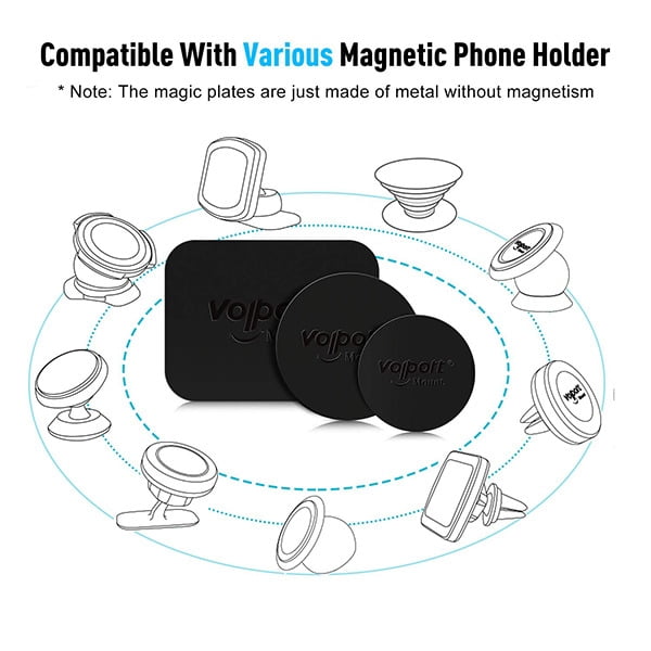 Compatible with Magnetic mounts 4 Pack X4 Pack 2 Rectangle and 2 Round Mount Metal Plate with Adhesive for Magnetic Cradle-Less Mount