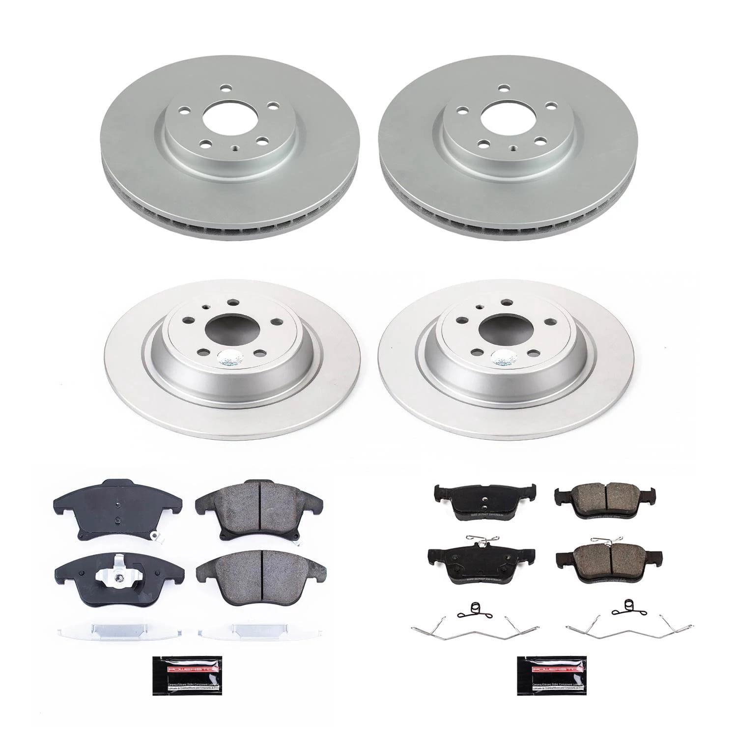 Power Stop Front and Rear Geomet Coated Brake Rotor and Pad Kit CRK8532 Fits 2020 Ford Fusion