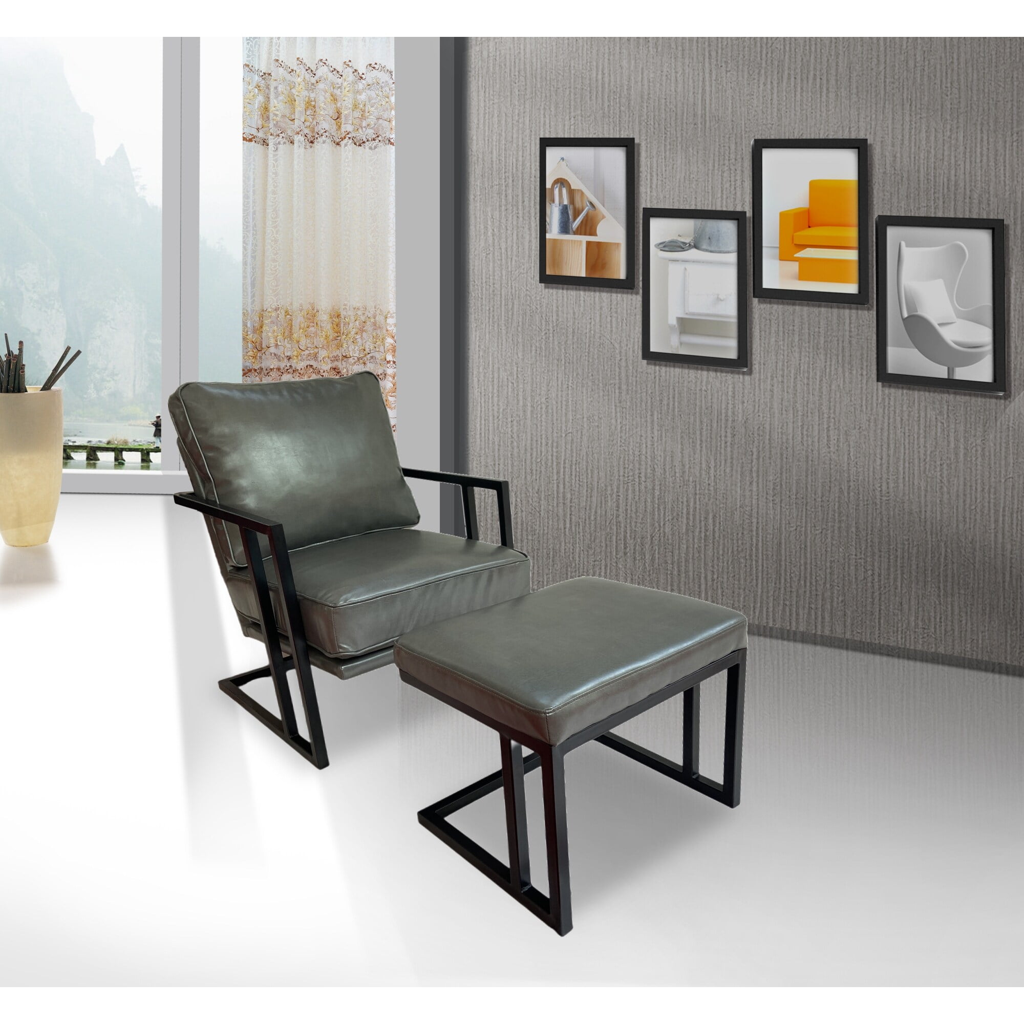 Lounge chair with stool Brown