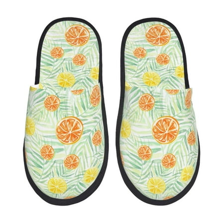 Balery Tree Palms Lemon Slient Indoor Furry Fleece Comfort House Shoes Soft Non-Slip Home Shoes Cotton slippers House Slippers-- Large