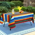 thumbnail image 2 of Mexican Strips Tropical Leaves Outdoor Tablecloth with Umbrella Hole for Rectangle Table, Waterproof Strip Patio Table Cloth with Zipper - 60 x 84 inches, 2 of 6