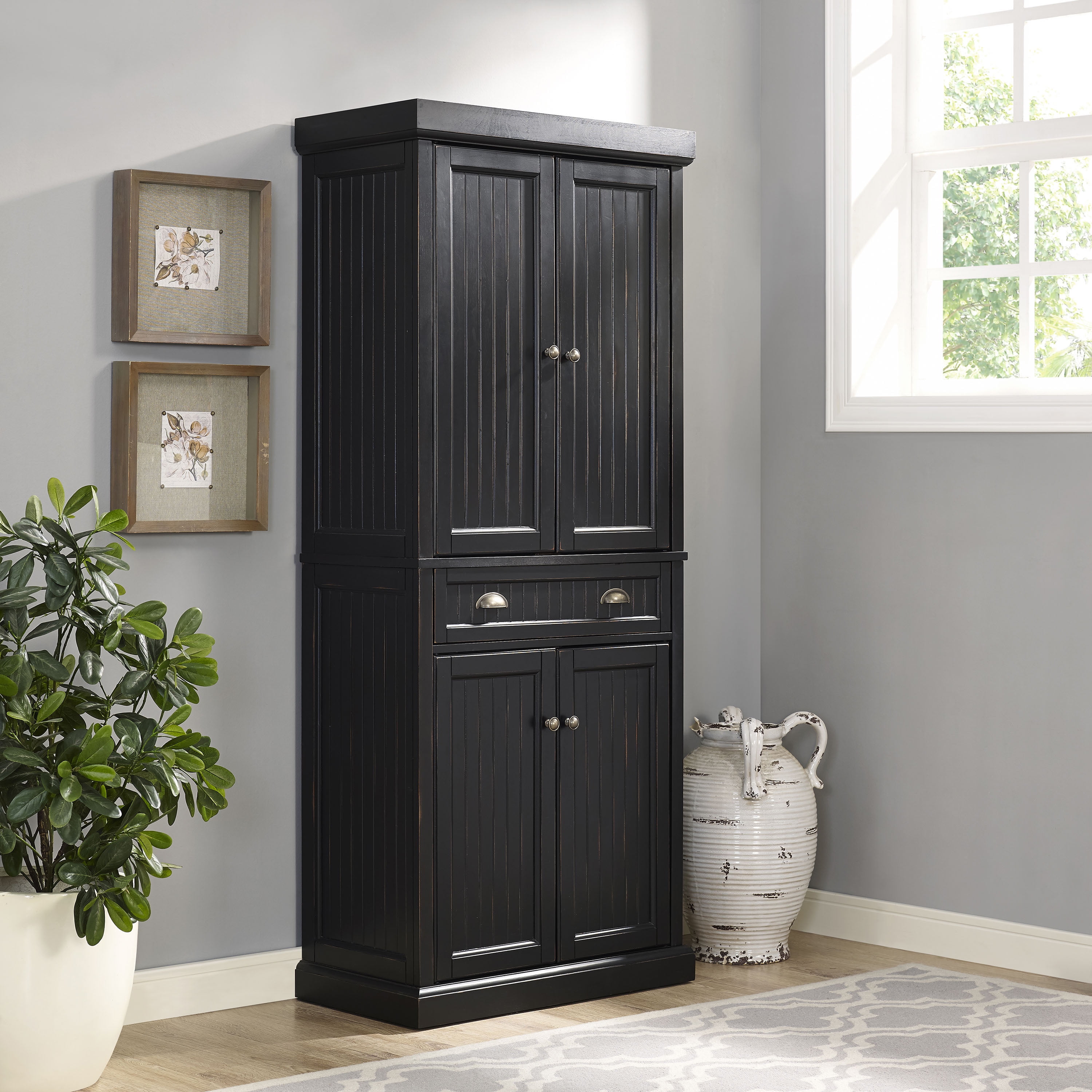 Crosley Furniture Seaside Coastal Pantry Storage Cabinet with Shelves, Kitchen, Dining, or Laundry Room