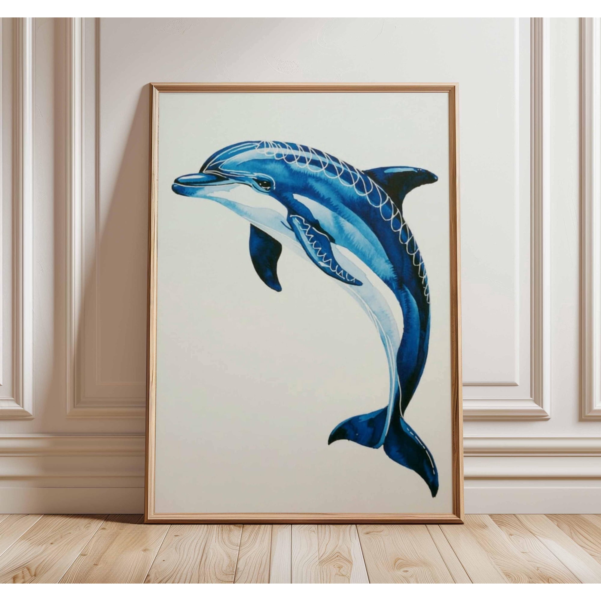 Dolphin Poster Ocean Wall Art Blue Sea Life Print Coastal Beach Decor Nautical Animal Artwork for Home, Poster Only