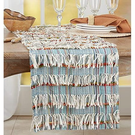 

Fennco Styles Boho Shaggy Striped Woven Table Runner 16 W x 72 L - Multicolor Table Cover for Home Décor Dining Table Banquets Holidays and Special Occasions