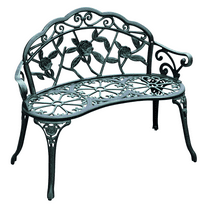 Floral Garden Bench, Antique Green Cast Aluminum Outdoor Loveseat
