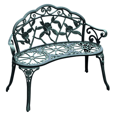 Floral Garden Bench, Antique Green Cast Aluminum Outdoor Loveseat