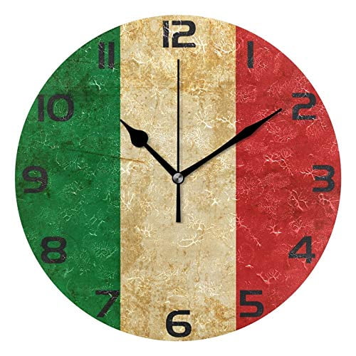 ALAZA Vintage Italian Flag Round Wall Clock, Silent Non Ticking Oil Painting Home Office School Decorative Clock Art