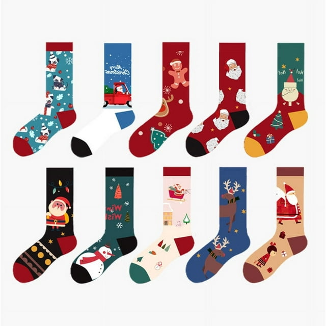 Calcetines navideños para mujer, 10 pares, Navidad navideña, color novedoso