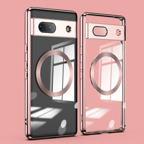 Decase MagSafe Compatible Google Pixel 7A Magnetic Case, Crystal Clear Back Plating Bumper Shockproof Protective Case with Camera Protector for Google Pixel 7A,Rosegold