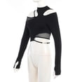 thumbnail image 5 of Gothic Asymmetrical One Shoulder Cut Out Tee Top Women's Long Sleeve Mesh Stitching Slim Fit Crop Top Y2k E-Girl T-Shirt, 5 of 8