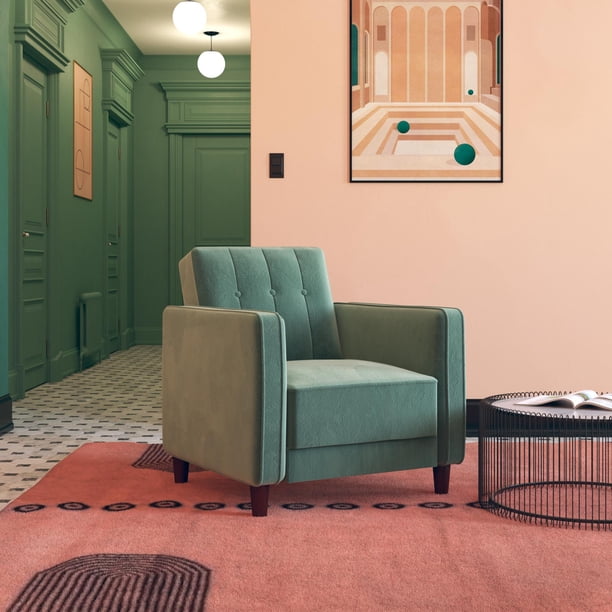 DHP Pin Tufted Accent Chair, Light Green Velvet