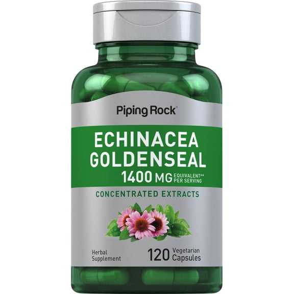 Echinacea Goldenseal Capsules | 1400mg | 120 Vegetarian Capsules | Non-GMO, Gluten Free Supplement | by Piping Rock