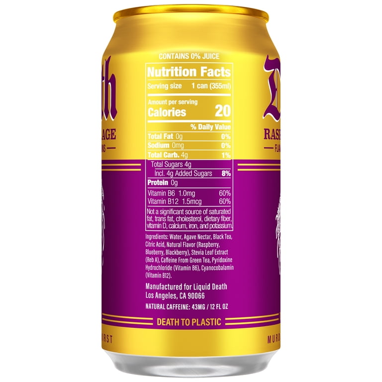 Liquid Death, Raspberry Rage Iced Tea, 6-Pack (12 fl oz Cans