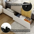 thumbnail image 3 of ANPOO LED Twin Bed Frame with Power Outlet & 2 Drawers, Upholstered PU Leather Platform Bed with Diamond Tufted Storage Headboard&Footboard, No Box Spring Needed, Noise Free, White, 3 of 10