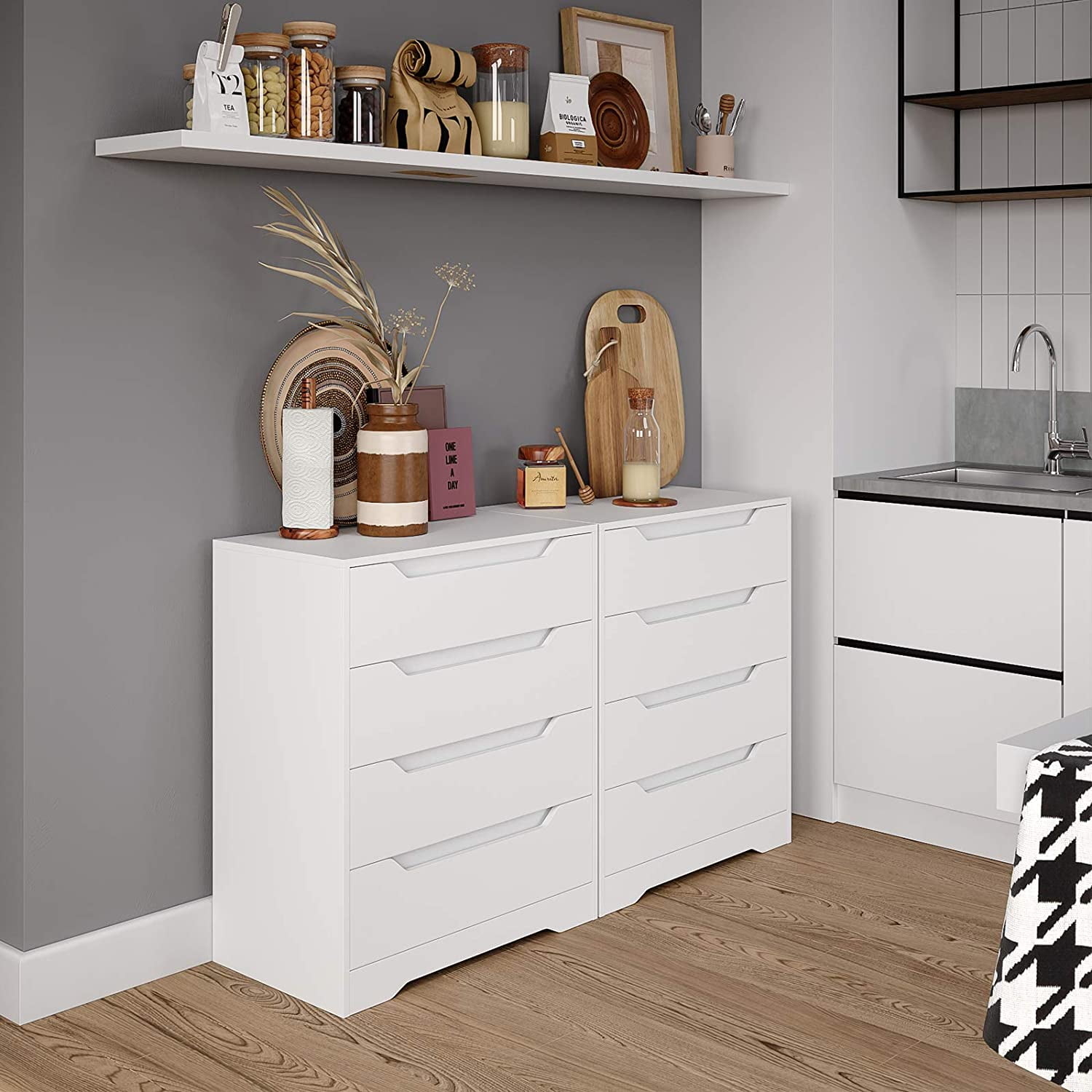 Homfa 4 Large Drawers Dresser, Modern Wood Chest of Drawers for Bedroom Hallway Living Room, White