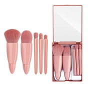 Easy-taken Travel Makeup Brush SE33Set, COSHINE 5pcs Mini Complete Function Cosmetic Brushes Kit (5pcs with mirror)