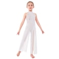 thumbnail image 3 of Aislor Big Girls Mesh Split Wide-Leg Bodysuit Sequins Bodice Figure Skating Jumpsuit Gymnastics Leotard White 12, 3 of 7