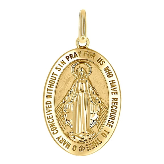 10k Yellow Gold Unisex Immaculate Conception Medal Religious Pendant Necklace 30.8x16mm Wide Pendant for Women
