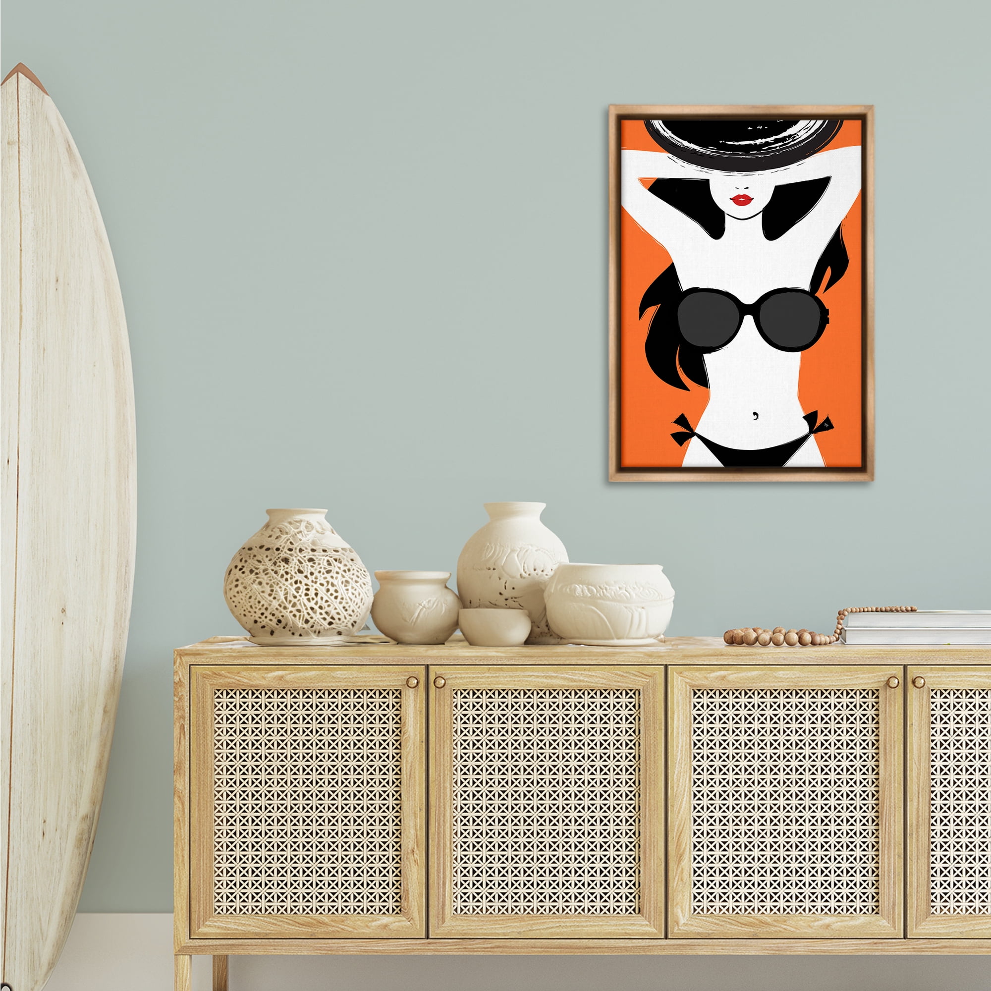 Stupell Industries Summer Vibes Girl Coastal Painting Brown Floater Framed Canvas Art Print Wall Art, 21 x 31