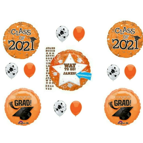 PERSONALIZE! CLASS OF 2021 Orange Graduation Party Balloons Decoration Supplies Graduate
