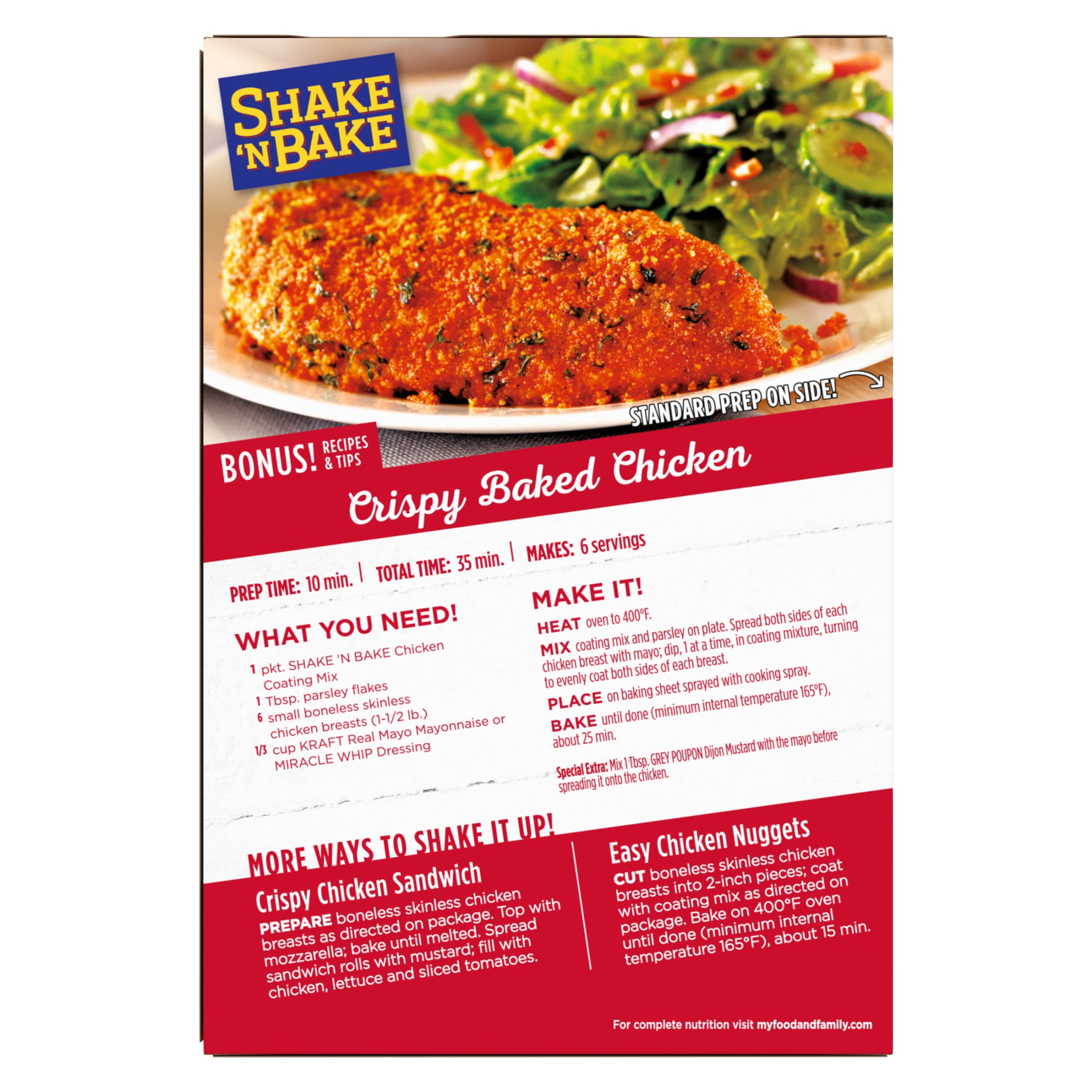 Shake 'N Bake Original Chicken Seasoned Coating Mix, 4.5 oz Box, 2 Count Packets
