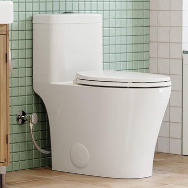 HOROW One-Piece Toilet – Compact, Dual Flush (0.8/1.28 GPF), Soft-Close Seat, White