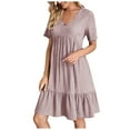 thumbnail image 2 of ZHOGXU Women's Casual Dress Solid Color Short Sleeve V Neck Pleated Comfortable Fashion Loose Dress For Everyday Wear,Pink,Xxxl, 2 of 7