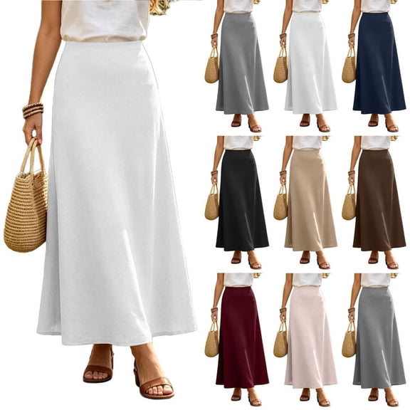 Bxsruta Womens Maxi Skirt Casual Long A-line Skirts High Waist Flowy Skirt for Summer Beach Vacation