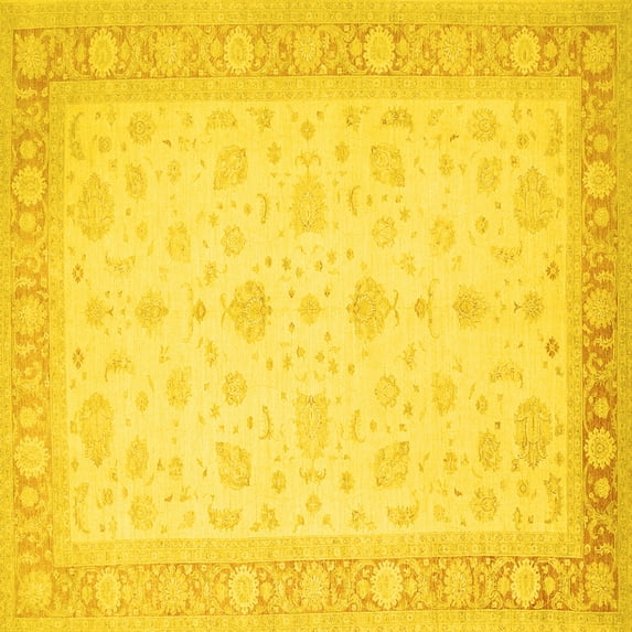 Ahgly Company Machine Washable Indoor Square Persian Yellow Traditional Area Rugs, 7' Square