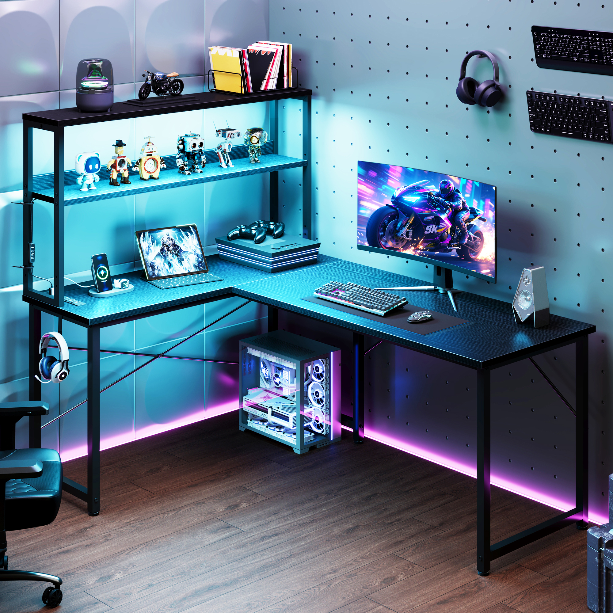 Casacomoda 53-Inch L-Shaped Gaming Desk with RGB LED Lights photo 8