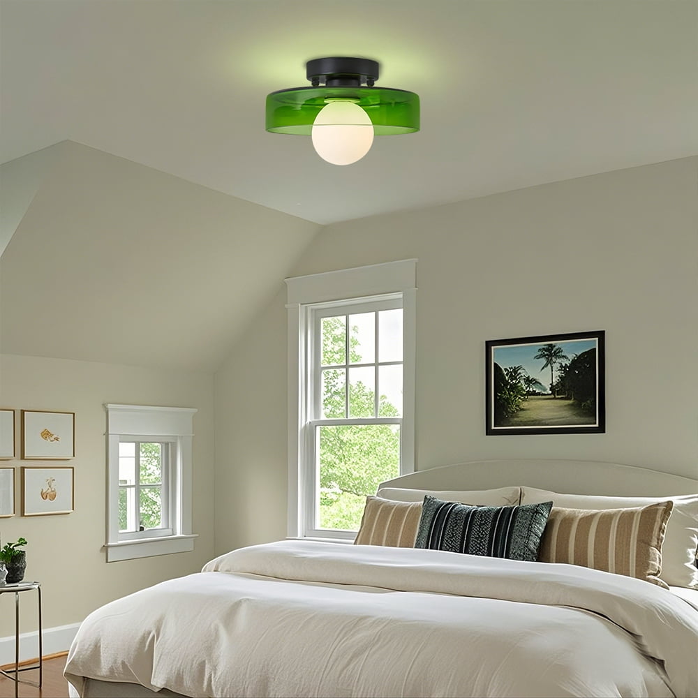 Mid-Century Modern Semi Flush Mount Ceiling Light, Kitchen Ceiling Light Fixture with Glass Shade,Vintage Close to Ceiling Lamp for Entryway Hallway Bathroom