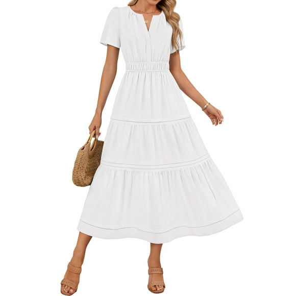 Vestido ZESICA Summer Casual Midi para Mujer Blanco Talla M