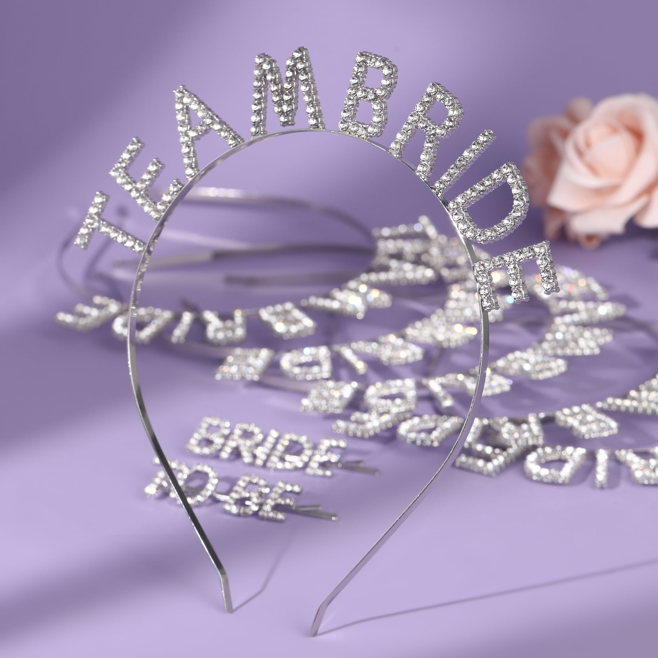 Miallo Silver Rhinestone Bridal Party Headpieces, Team Bride Headbands with Bride To Be Hair Clips Jewelry Set, Essential Bachelorette Accessories for Wedding