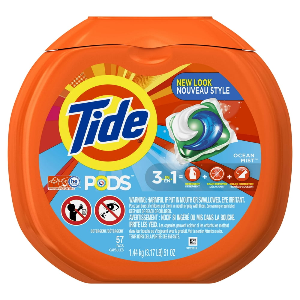 Tide PODS Liquid Detergent Pacs, Ocean Mist, 57 count