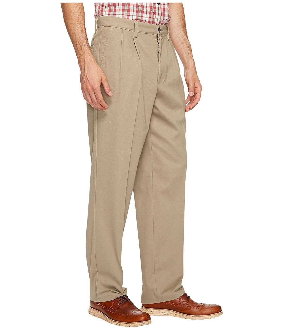 Men's Easy Classic Pleated Fit Khaki Stretch Pants Color: Timber