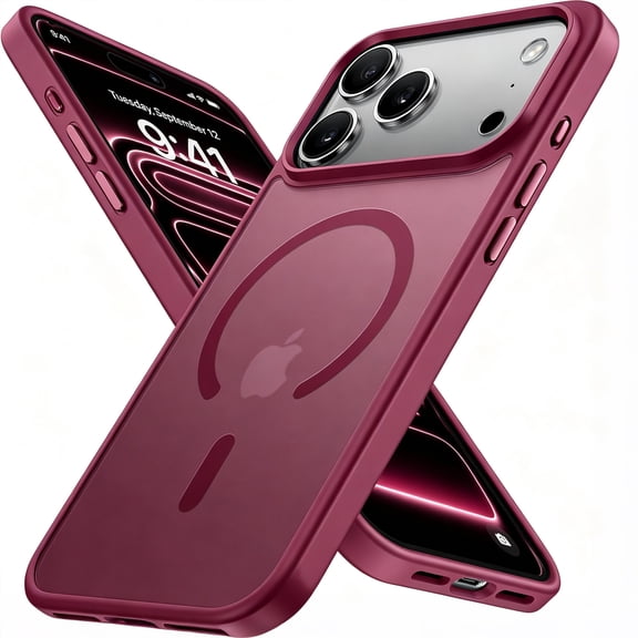 Atgdluk® Magnetic Shockproof for iPhone 17 Pro Max Case, Compatible with MagSafe Slim Protective Phone Case with Raised Camera Edge, Cherry Red