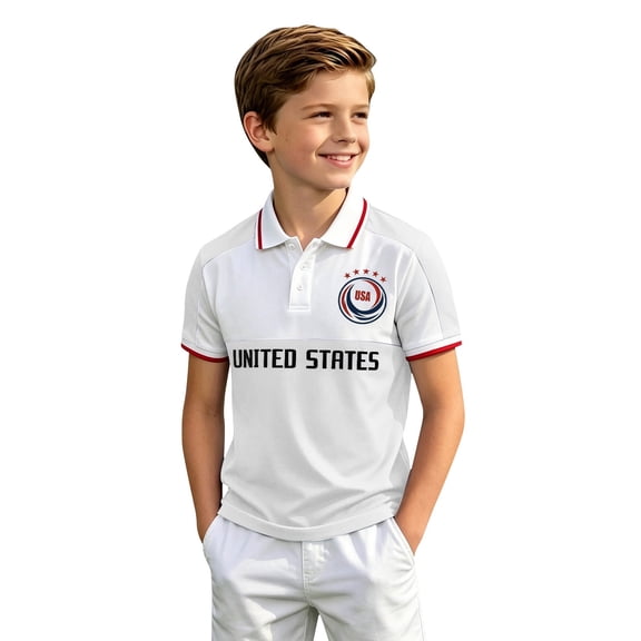 Coerni  Boys Polo Shirts 2026 Football Fans USA T-shirt Graphic Golf Collar Sweatshirt Summer Fashion Short Sleeve Tops for Kids